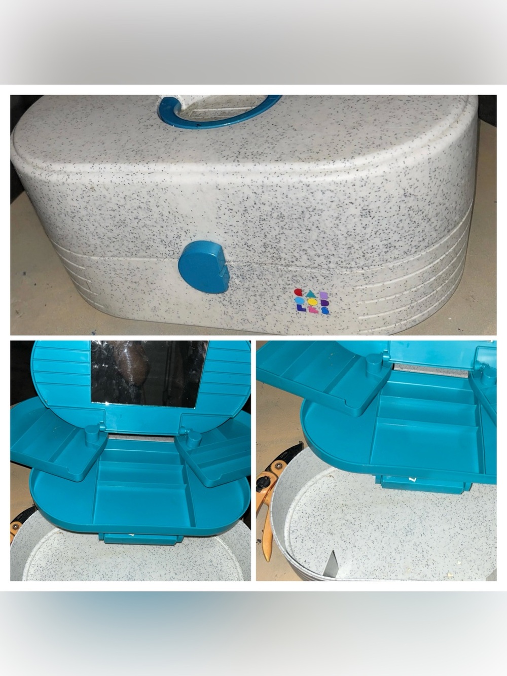 Caboodles Speckled White Case with Teal Blue Interior